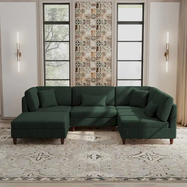 5-Piece Corduroy Modular Sectional Sofa with Ottoman